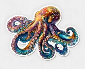 Fototapeta premium Vibrant Watercolor Octopus Artistic Illustration