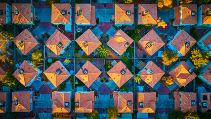 Aerial of Las Vegas Suburban Neighborhood at Golden Hour