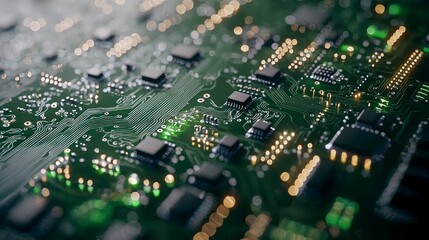 Obraz premium Close-up of Intricate Circuit Board: Exploring the Complex Beauty of Modern Technology
