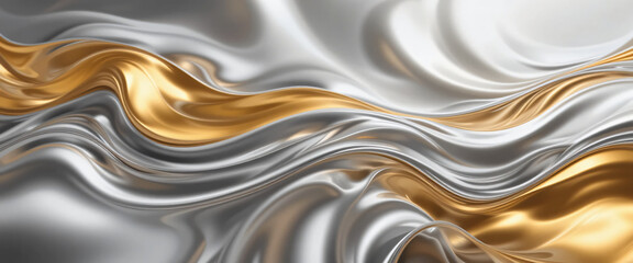 Fototapeta premium Shiny liquid metal effect background with flowing silver and gold textures, creating a futuristic and luxurious aesthetic