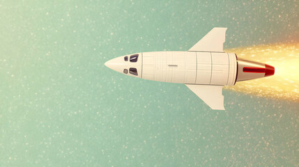 Fototapeta premium White rocket launching into space, leaving a fiery trail.