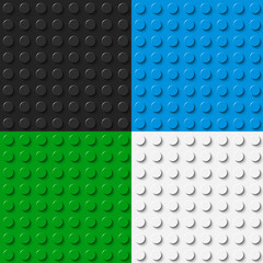 Plastic construction plate. Black, blue, green and white plastic toy block background. Vector seamless pattern