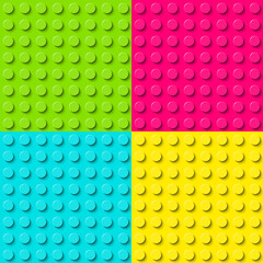 Plastic construction plate. Green, pink, blue and yellow plastic toy block background. Vector seamless pattern