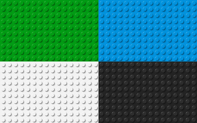Plastic construction plate. Green, blue, black and white plastic toy block background. Vector seamless pattern