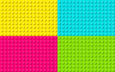 Plastic construction plate. Green, pink, blue and yellow plastic toy block background. Vector seamless pattern