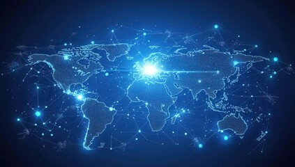 Fototapeta premium High-Tech Digital Global Map with Connection Lines and Bright Light Effects for Data Visualization and Modern Technology Concepts