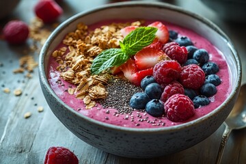 Berry smoothie bowl with granola, breakfast