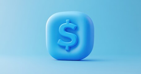 Soft Blue Square Icon with Dollar Sign on Clear Background for Financial and Economic Concepts in Modern Design Aesthetics