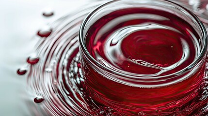 Fototapeta premium Crimson Liquid Swirl: Abstract Macro Photography of Red Drink in Glass