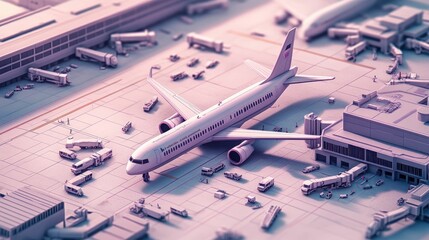 Airplane at gate, airport ground support equipment.