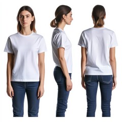 Obraz premium Model Showcasing Plain White T-Shirt from Multiple Angles Display