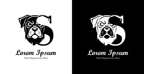 dog head logo design combined with the letter S