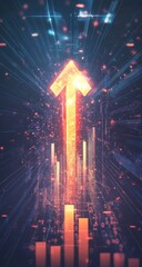 Obraz premium Digital upward arrow growth in futuristic data tunnel
