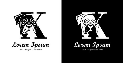 dog head logo design combined with the letter X