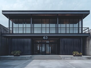 Modern Dark Building Architectural Design Featuring Glass And Metal