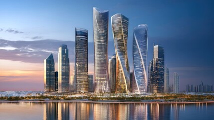 Obraz premium Modern Skyscrapers Dubai Skyline Dawn