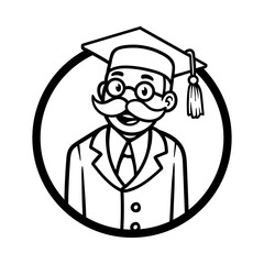 fun school teacher headmaster in graduation suit cartoon character isolated drawing line style sketch classic vintage design illustration
