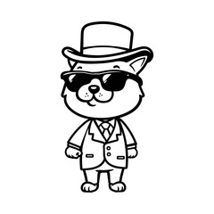 fun cat in vintage suit gangster cartoon character isolated drawing line style sketch classic vintage design illustration