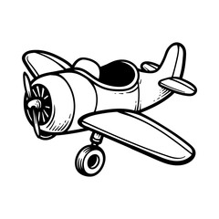 fun old airplane cartoon isolated drawing line style sketch classic vintage design illustration