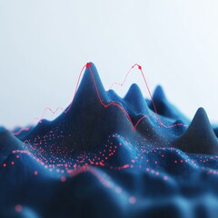 Abstract data visualization of rising trends over a terrain landscape