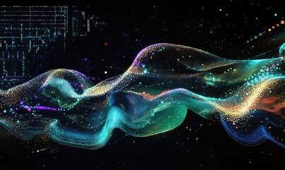 Abstract data flow waves; digital code background; futuristic design; for digital technology concepts