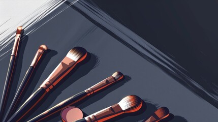 Naklejka premium Elegant makeup brushes and blush powders on artistic background