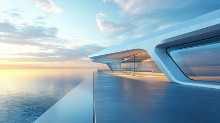 Modern Oceanfront Deck at Sunset