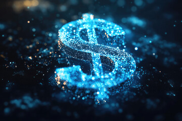 Abstract dollar sign, digital art, financial concept, glowing particles