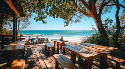 Idyllic seaside eatery with captivating ocean views under serene skies