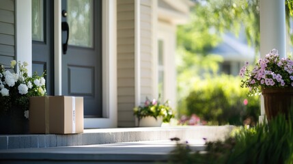 Reliable Home Delivery: Package Securely Left on Front Porch of Suburban Home