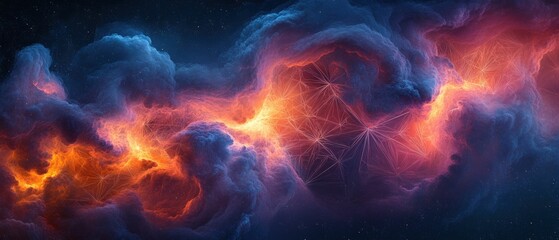 Fiery nebula cosmic clouds glowing intensely