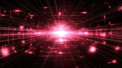 Obraz premium Futuristic digital tunnel with glowing red lines