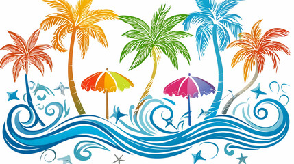 Colorful Palm Trees Beach Vacation Paradise Illustration