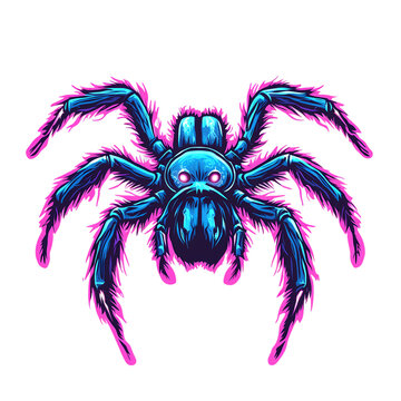 Neon blue pink tarantulla right side Head, fire mode, Gaming Logo Design isolated at white background