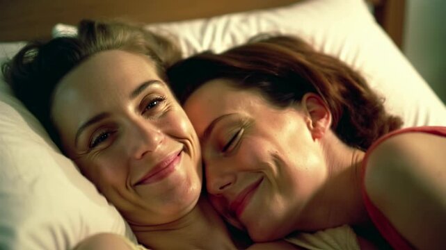 Vintage 1960s image of a lesbian couple in their bedroom. 