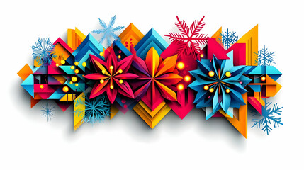 Obraz premium Festive Winter Geometric Floral Design; Holiday Banner; White Background; Celebration