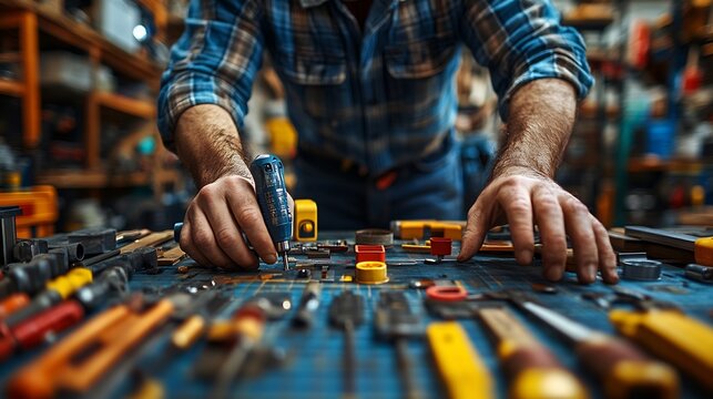 Person assembling furniture with tools in a bright room