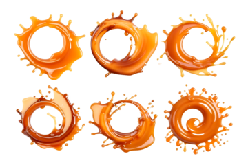 vector illustration of a set of colorful splashes brown caramel on white background