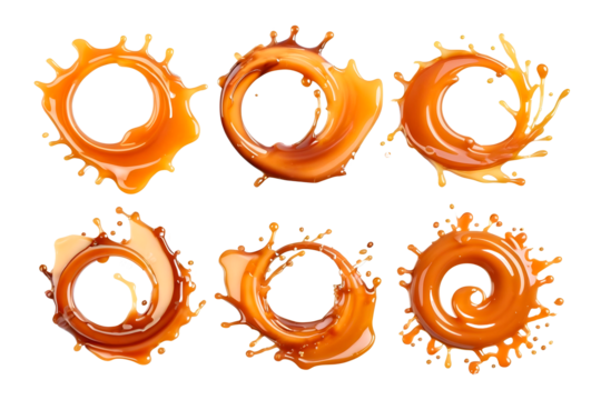 vector illustration of a set of colorful splashes brown caramel on white background