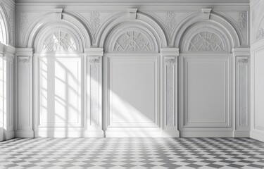 Elegant White Room With Ornate Wall Paneling