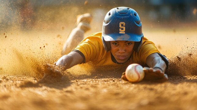 Intense softball sliding scene capturing the spirit of competitive sports