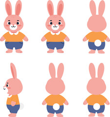 Fototapeta premium Cute rabbit character design in flat style showcasing various angles and expressions in vector art