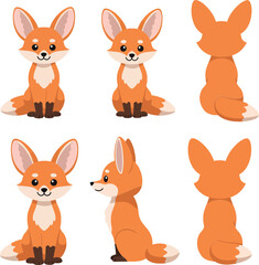 Fototapeta premium Cute cartoon fox character design in flat style showcasing various poses and angles in vector illustration