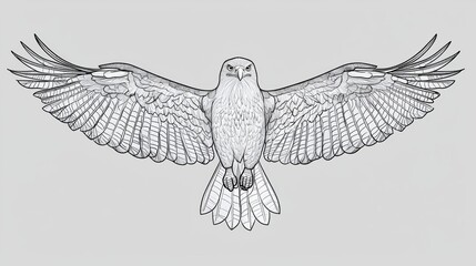 Obraz premium Majestic hawk soaring in mid-air wildlife illustration digital artwork minimalist style front view nature's beauty