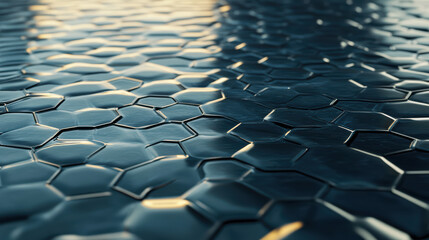 Fototapeta premium serene water surface reflecting light, featuring hexagonal grid pattern. calmness of water creates tranquil atmosphere, perfect for relaxation and contemplation