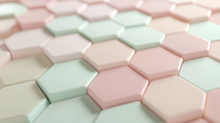 Soft pastel hexagonal grid pattern with smooth texture, creating calming visual effect. arrangement of colors adds modern touch to any design project