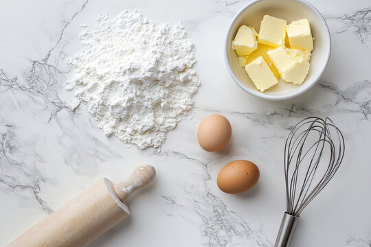 Baking ingredients on marble countertop (3)