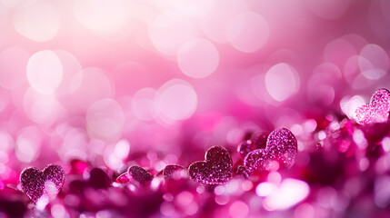 Heartfelt Valentine's Day Concept with Soft Glowing Pink and Red Floating Hearts on a Blurred Bokeh Background – Romantic and Magical Love-Themed Illustration for Special Occasions