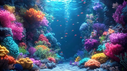 Naklejka premium Vibrant coral reef teeming with colorful fish