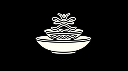 Stacked ceramic bowls, decorative design, black background,  illustration for product design